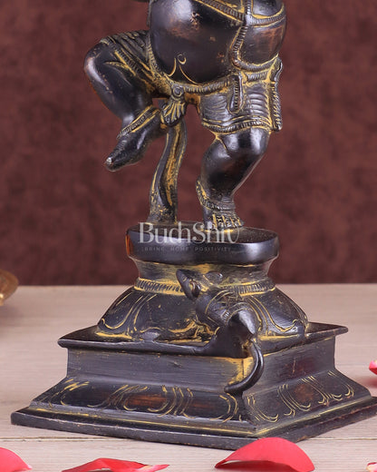 Vintage Brass Dancing Ganesha Statue - Black Sand Finish