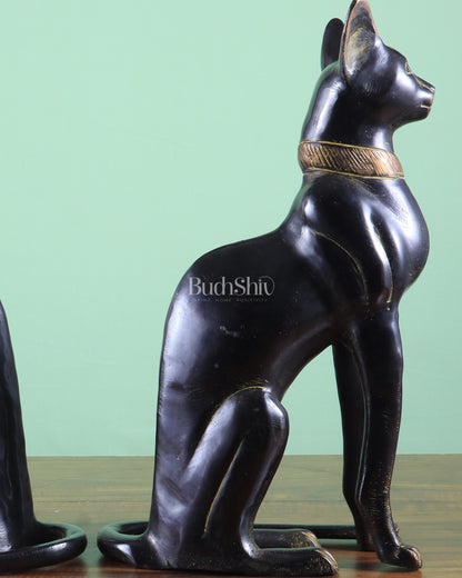 Brass Egyptian Black Cat Pair – Elegant Showpiece 14"