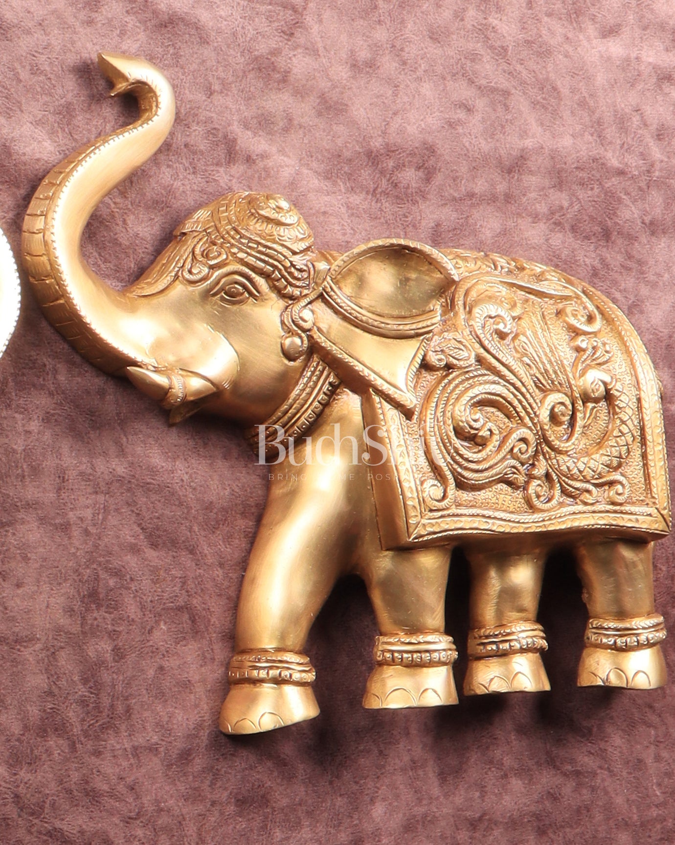 Brass Wall Hanging Elephants with Trunk Up – Pair | Elegant Home Décor 13"