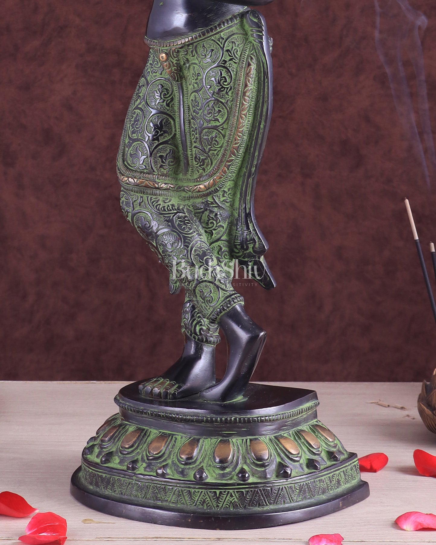 Pure Brass Dancing Tara Devi Maya Buddhist Sculpture - 20" Tall black green tone