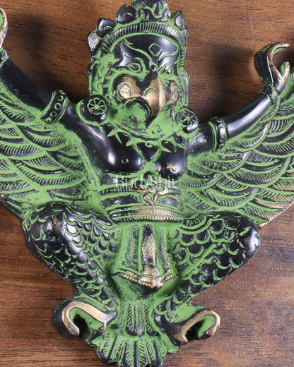 Unique Brass Wall Hanging Flying Garuda Idol 5" black and green