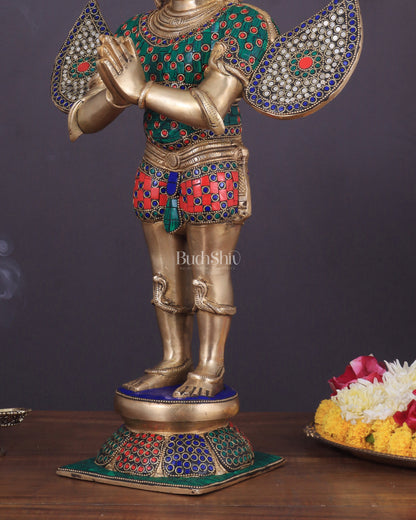 Brass standing Garuda Statue with Meenakari , 22" Tall,