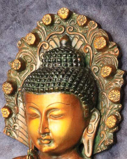 Pure Brass Big Buddha Face Namaste Wall Hanging – Vintage Dual-Tone Finish