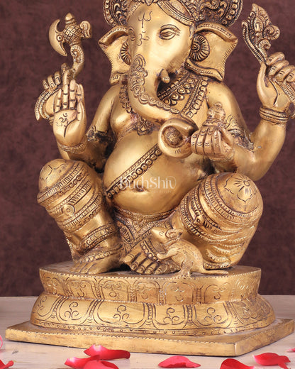 Exquisite Brass Ganesha Idol – Handcrafted 16-Inch Statue