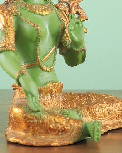 Pure Brass Green Tara Statue with Antique Sand Finish Henna Touch 10.5"