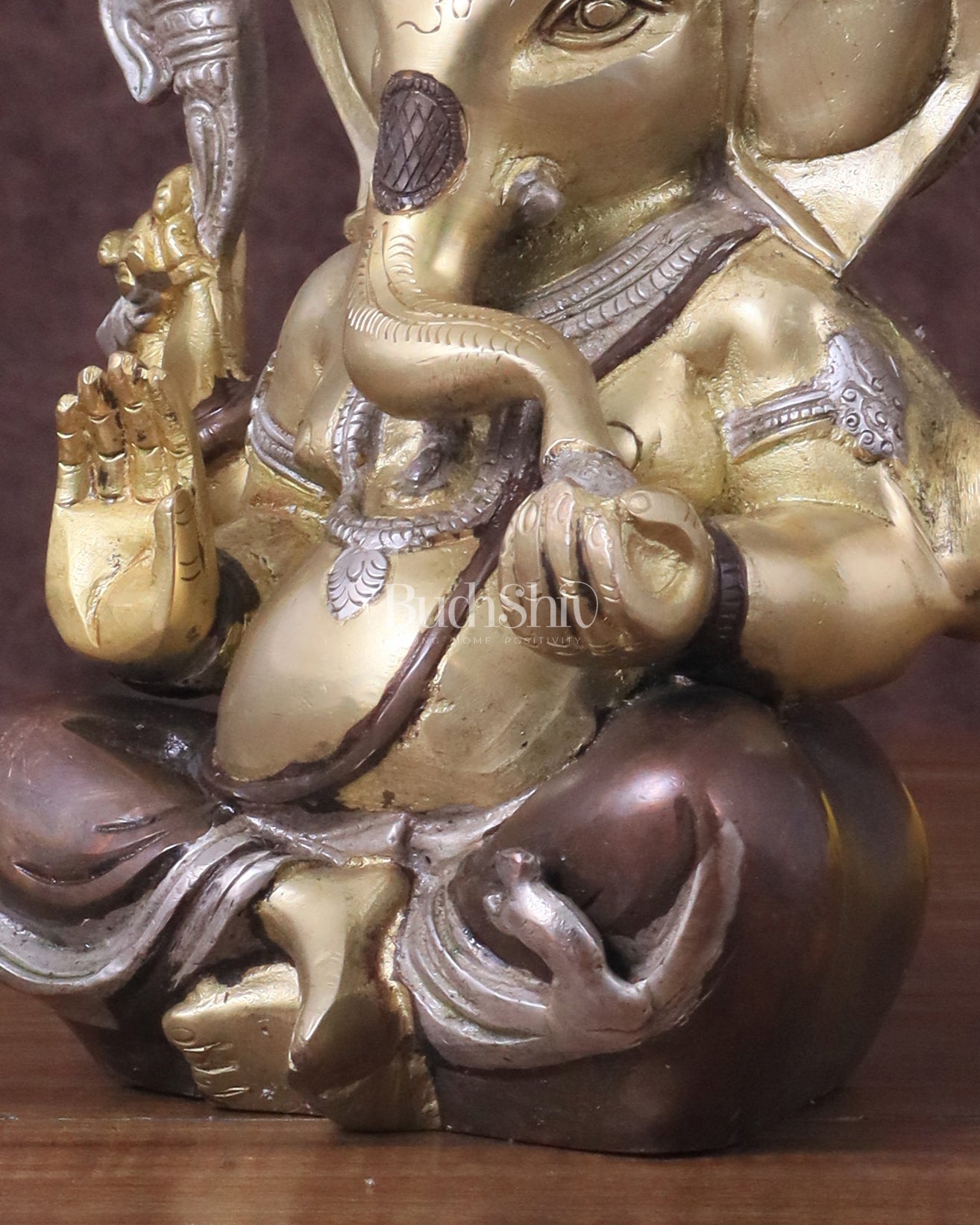 Brass Ganesha Idol with Sharp Features - 8 Inch three tone