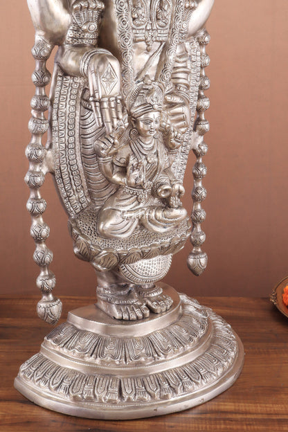 Pure Brass Lord Tirupati Balaji silver plated Statue with Goddess Padmavathi Engraved - 34.5 Inch