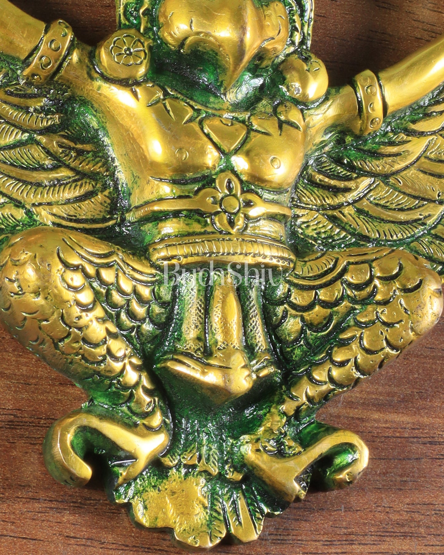 Unique Brass Wall Hanging Flying Garuda Idol 5" Green effect