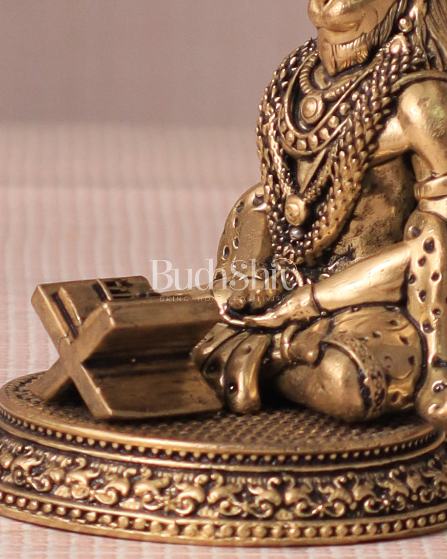 Brass Hanuman in Meditation with Ram Naam Book - 3.5"