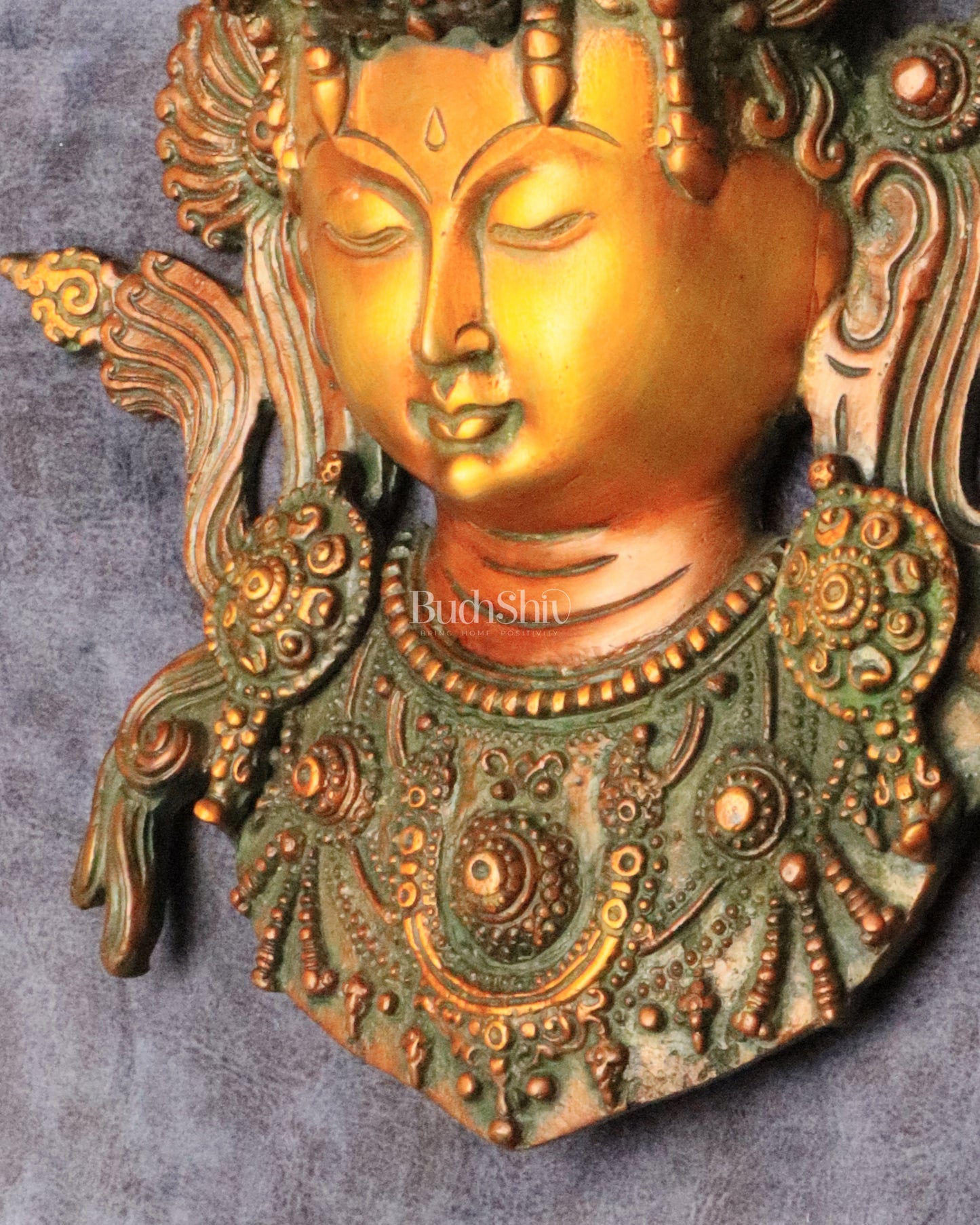 Pure Brass Tara Devi Wall Hanging in Antique Dual-Tone Finish 10.5"