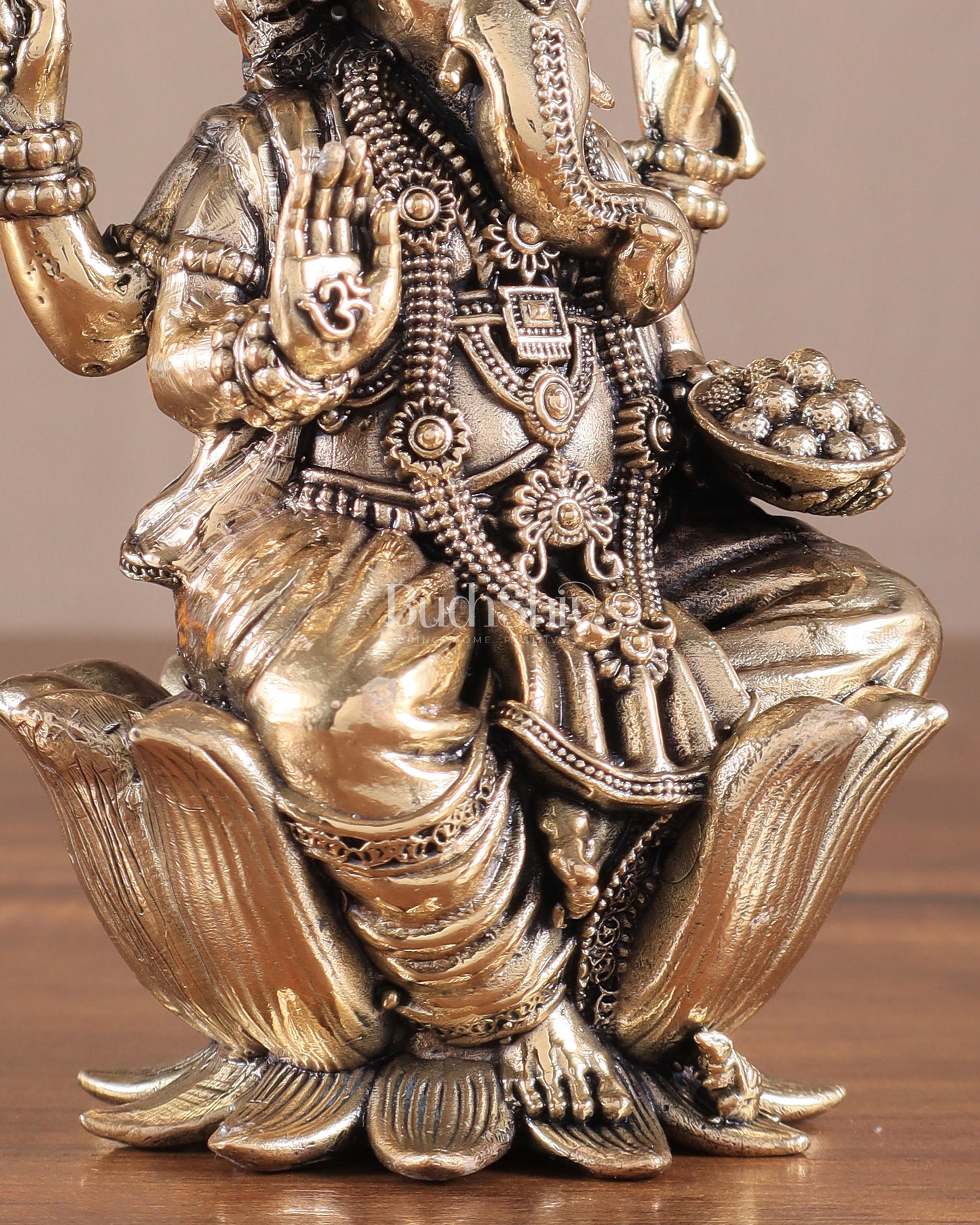 Brass Superfine Ganesh Idol - 6 Inch lotus base