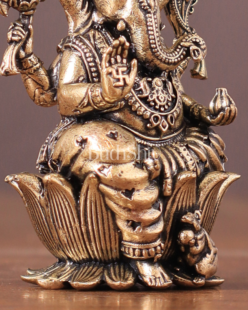 Pure Brass Superfine Small Ganesha Idol - 2.5" Tall