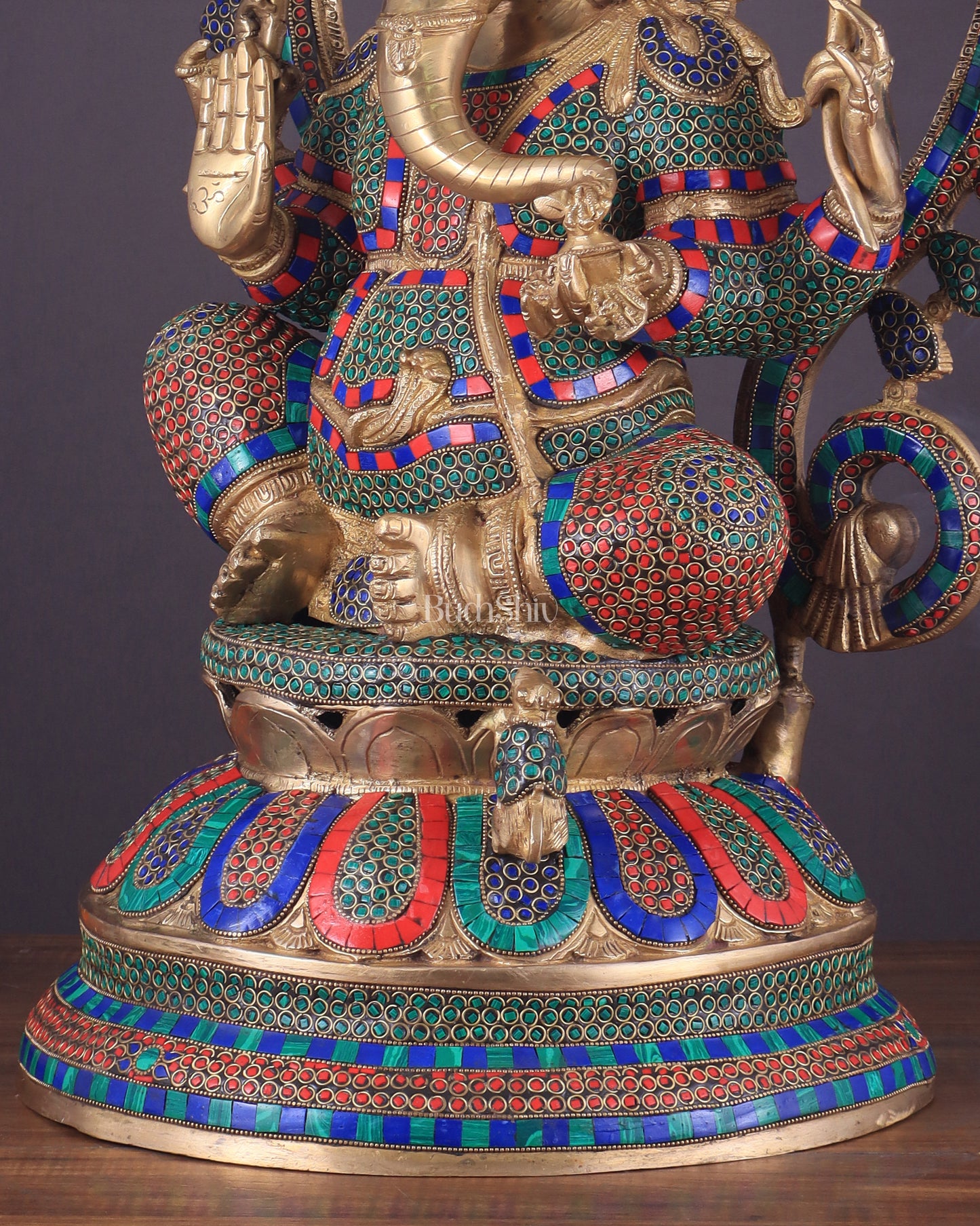 Pure Brass Large Ganesha Statue with Meenakari Stonework – 27" Tall