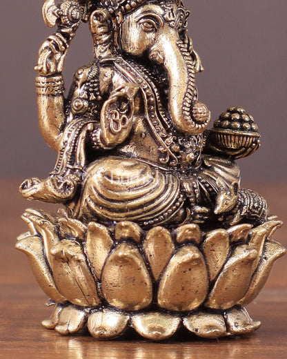 Pure Brass Intricate Superfine Ganesha Idol 3"