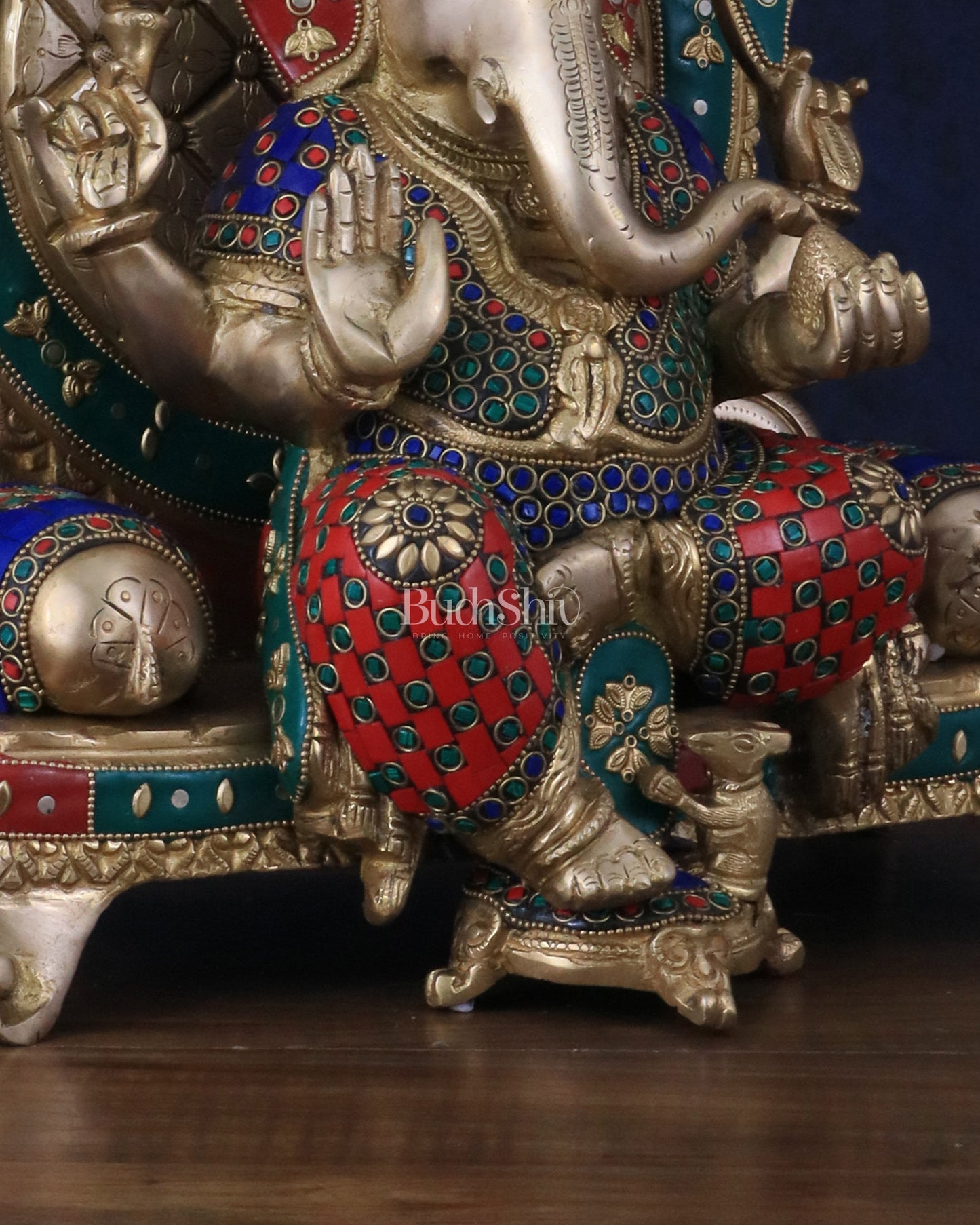 Pure Brass Ganesha Statue with meenakari – 18 Inches Tall