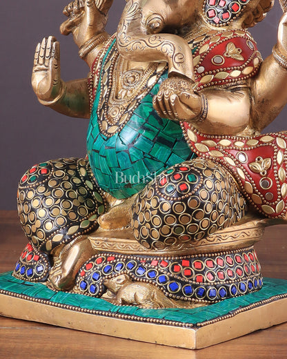 Pure Brass Ganesha Statue with Meenakari Work 10"