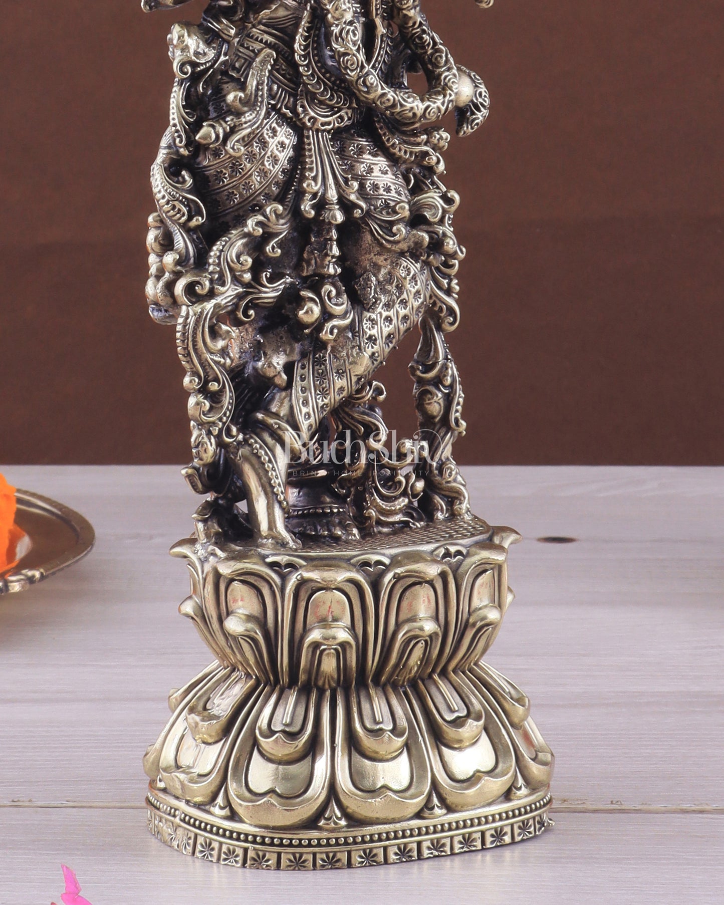 Pure Brass Superfine Lord Krishna Intricate Idol 11.5"