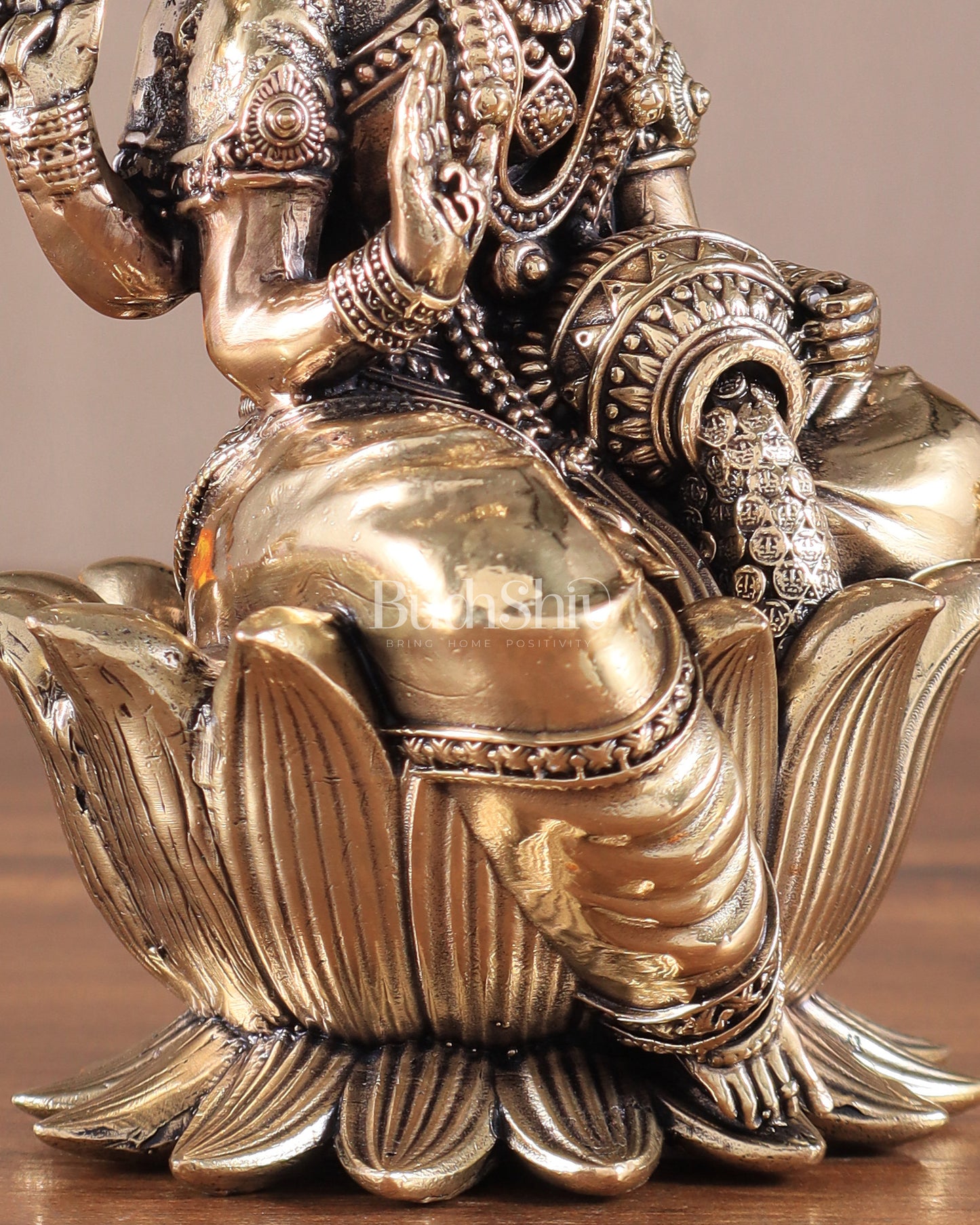 Brass Superfine Lakshmi Idol - 6 Inch lotus base