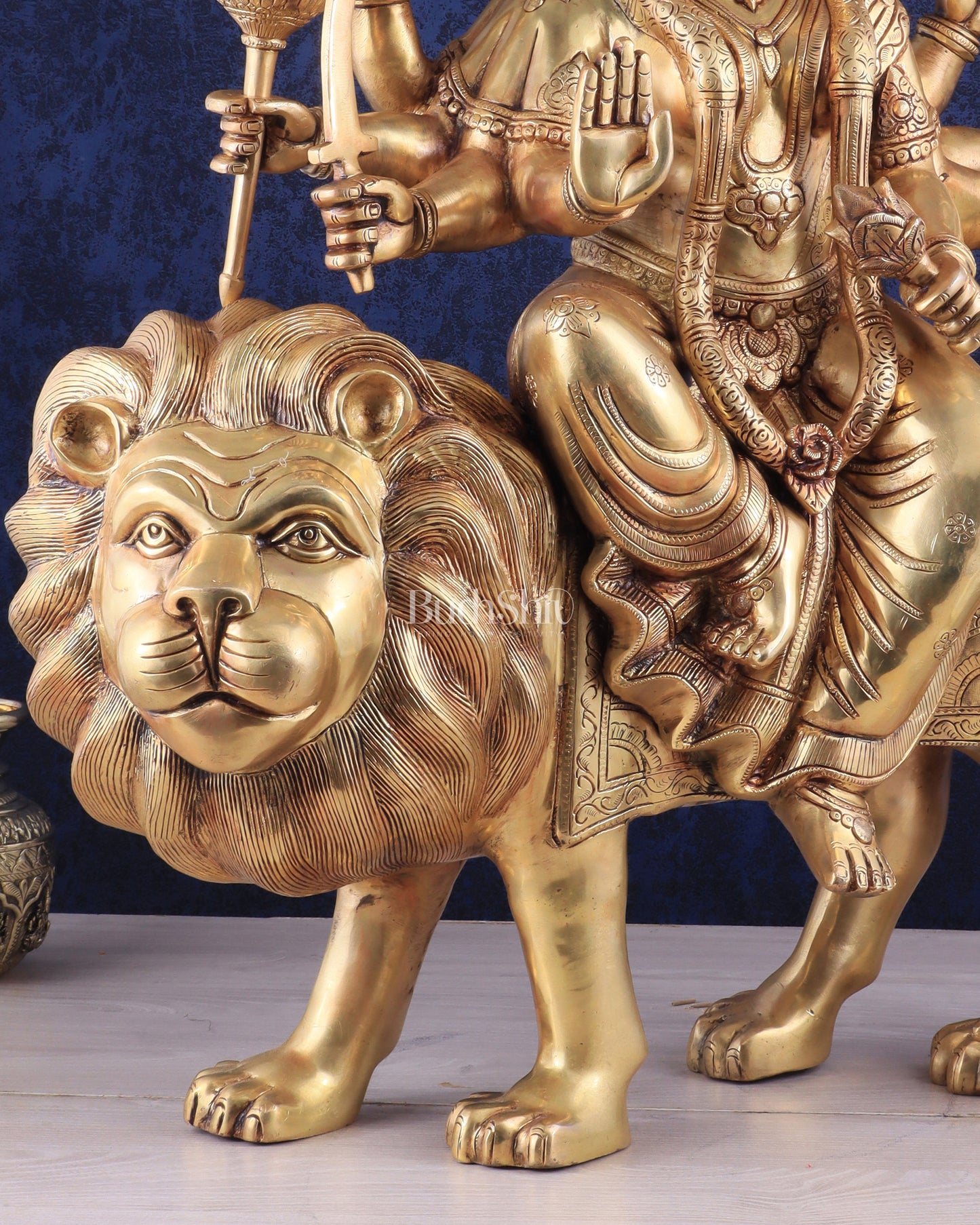 Majestic Brass Goddess Durga Sherawali Mata Idol | 31"