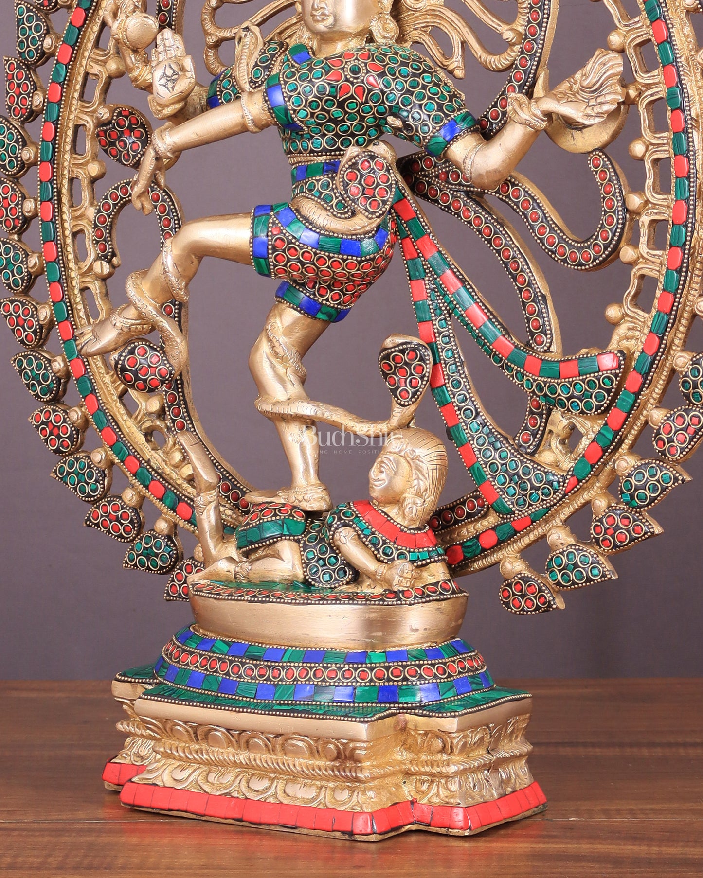 Handcrafted Fine Brass Nataraja Statue with Stonework - 20.5" Height