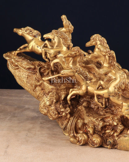 Vastu Approved Brass 9 Lucky Horses Running Uphill | Decorative Showpiece