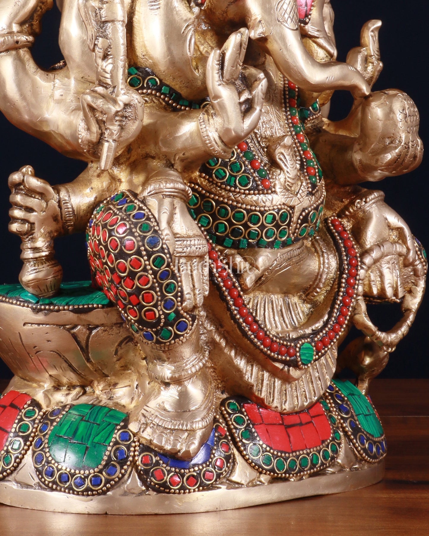 Pure Brass Superfine Panchmukhi Ganesha Statue - 11 inch stonework