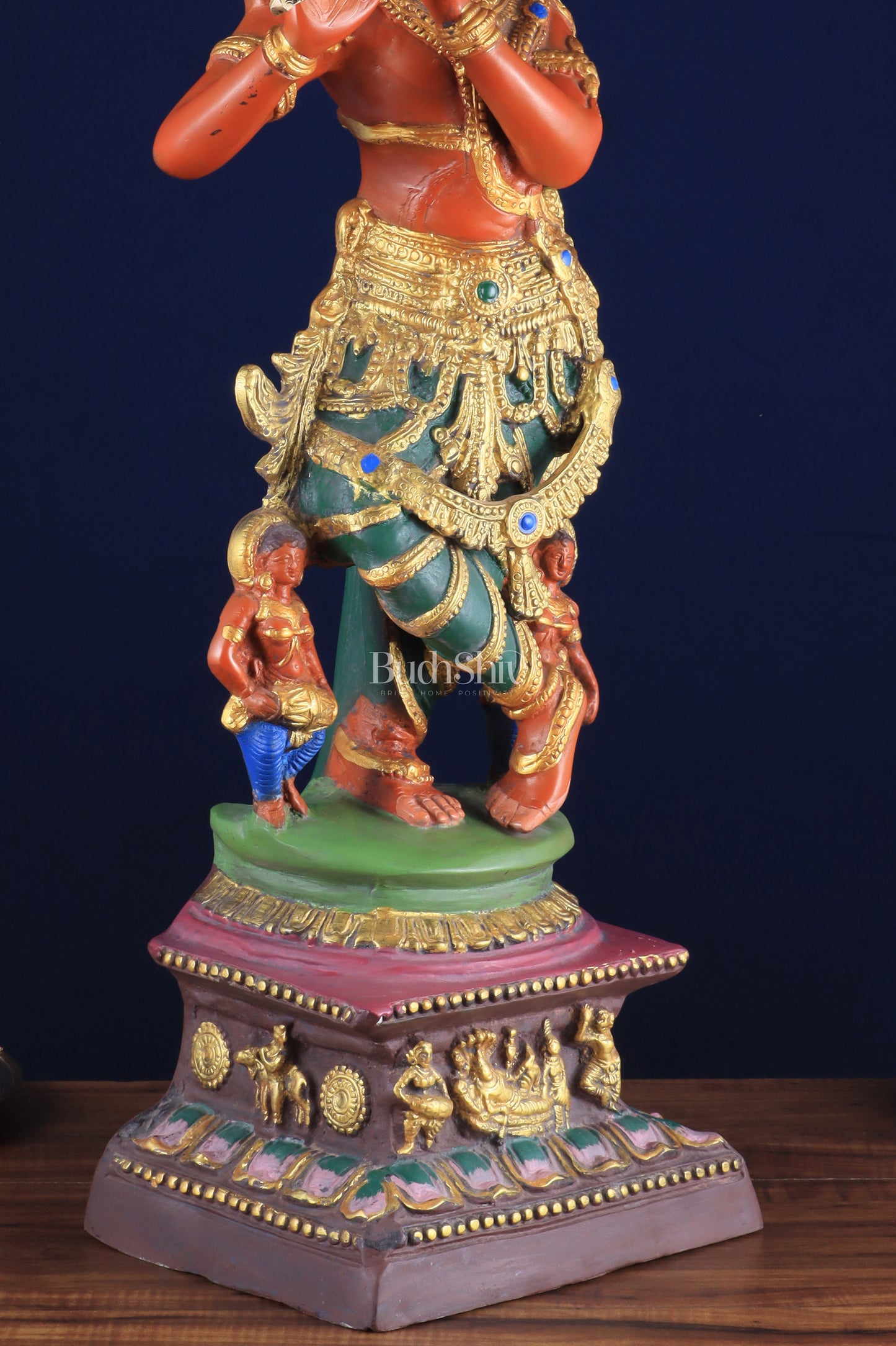 Pure Brass Lord Krishna Hand-Painted Masterpiece – Exquisite Artwork 30"