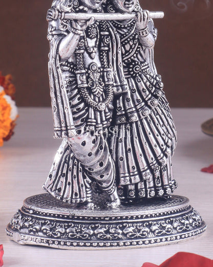 Intricate Lightweight Brass Radha Krishna Idol - 6" silver plated