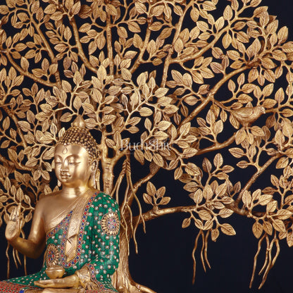 Brass Buddha Abhaya Mudra Statue & Superfine Kalpavriksha Tree – Divine Decor Combo