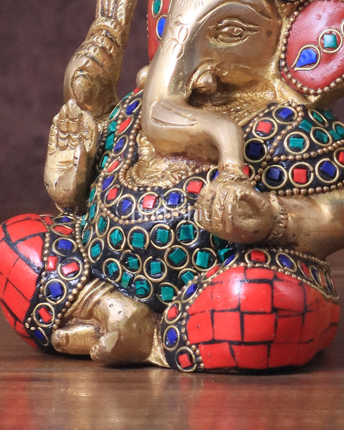 Ganesha brass idol colourful meenakari 6"