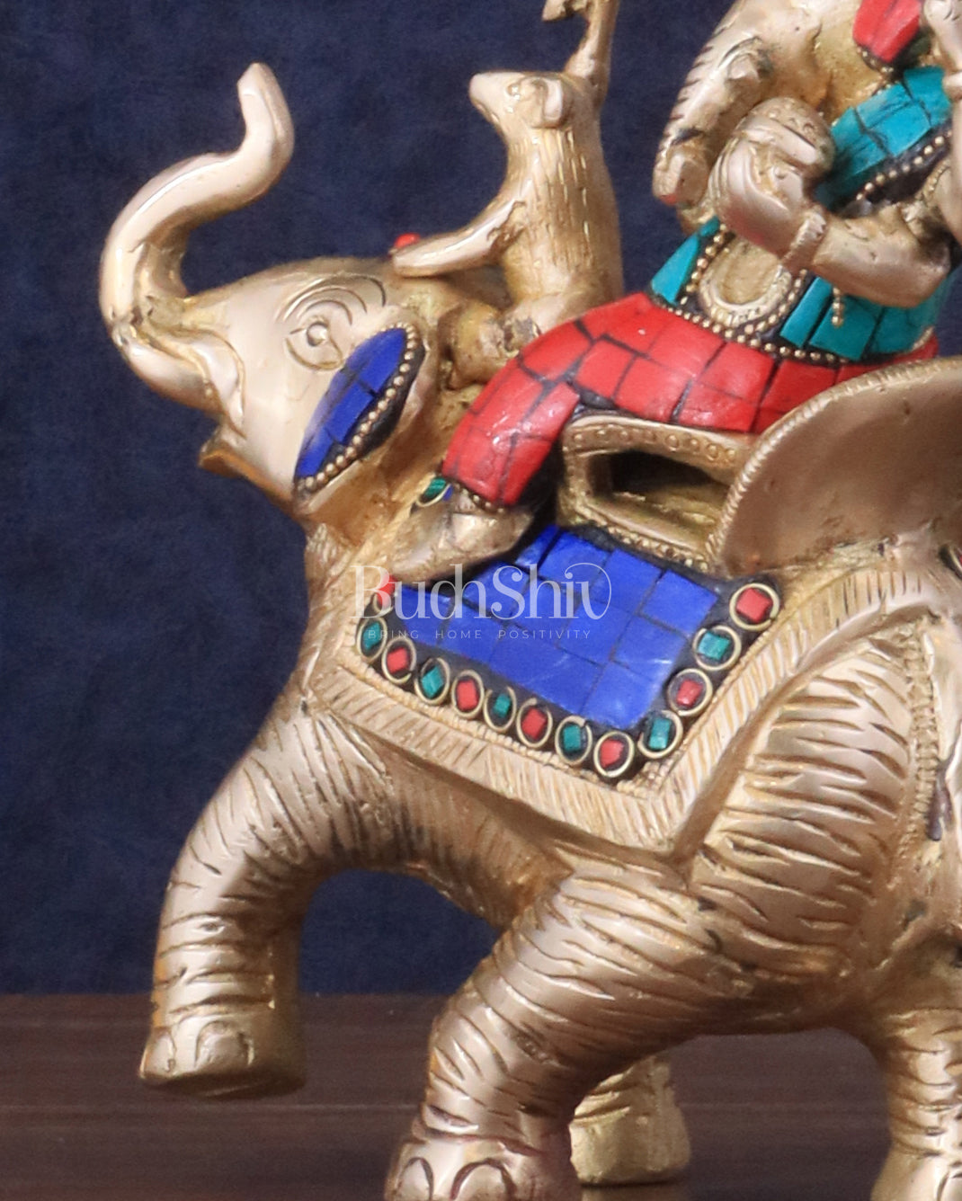 Ganesha sitting on elephant meenakari brass statue