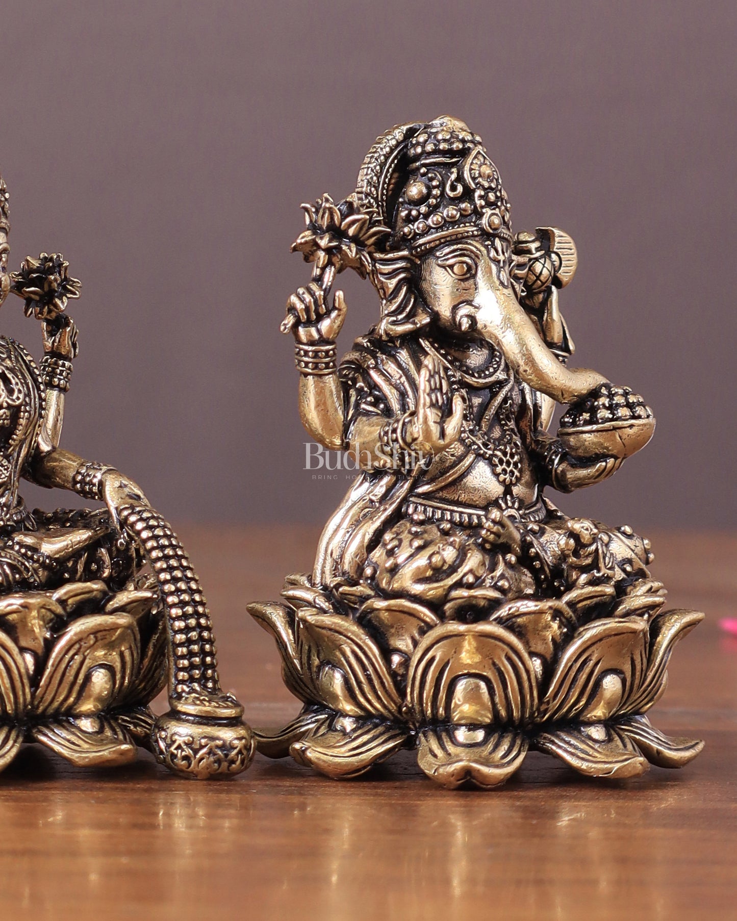 Pure Brass Unique Lord Ganesha and Goddess Lakshmi Idols 3"