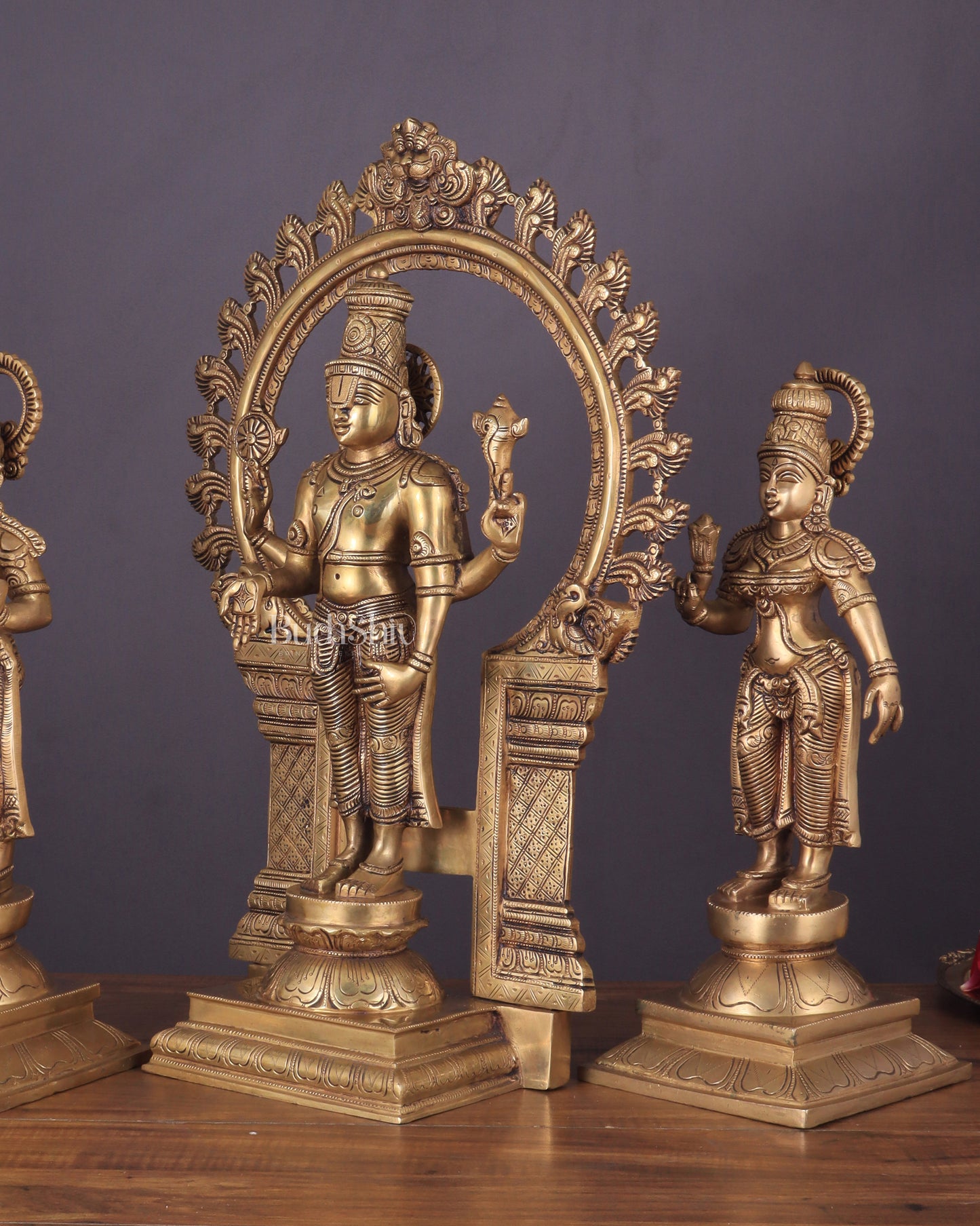 Superfine Brass Lord Tirupati Balaji with Bhudevi and Shridevi Idol Set - 23"