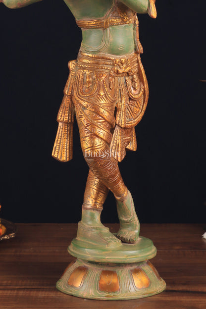 Pure Brass Lord Krishna Statue - green patina , 23 Inches