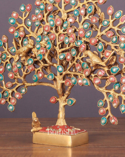 Brass Kalpavriksha tree for tables 11" stonework