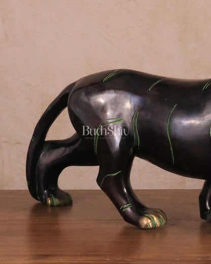 Pure Brass Vintage Large Tiger Statue showpiece - 20"x7.5"x6", Vastu Approved