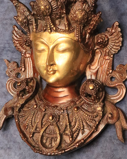 Pure Brass Tara Devi Wall Hanging in Antique Dual-Tone Finish 15"