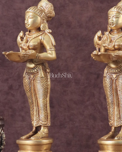 Pure Brass Deep Lady Oil Lamp Pair - Paavai Vilakku, 10"