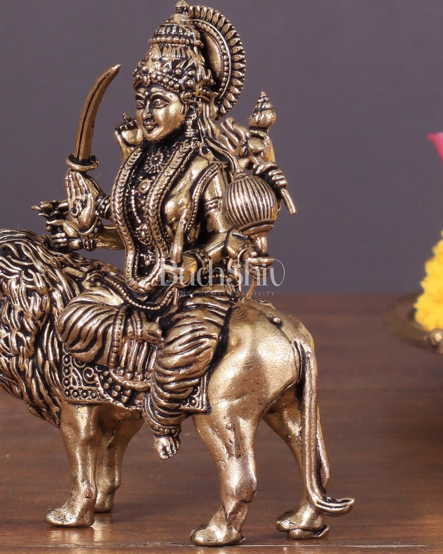 Durga Pure Brass Intricate idol 3"