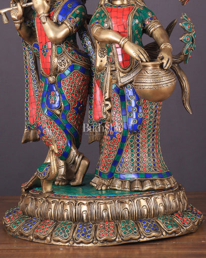 Radha Krishna Under Kadamba Tree | Superfine Brass Sculpture | 21 Inch Height with stonework