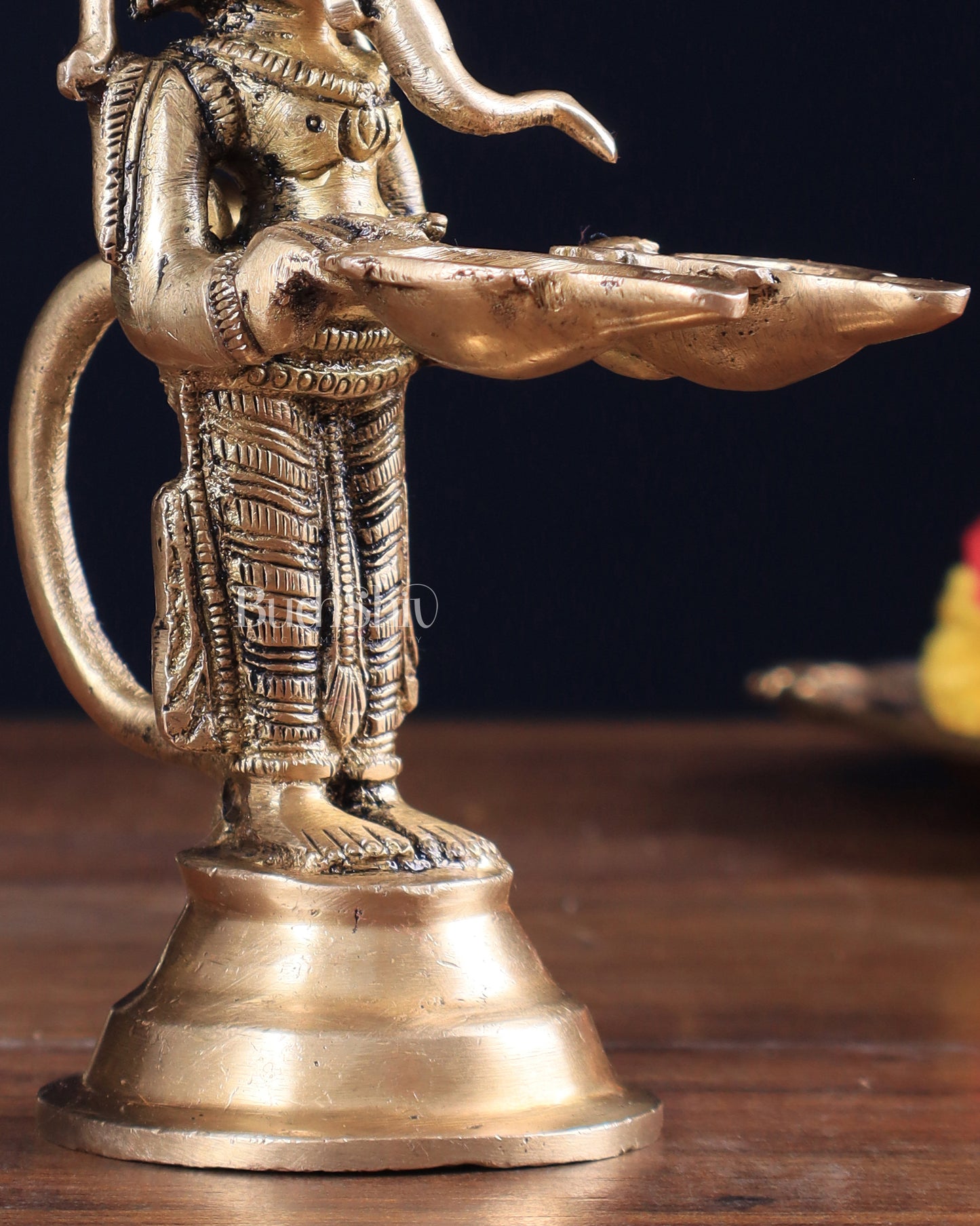 Pure Brass Lord Ganesha Holding Two Diyas small 5.5"