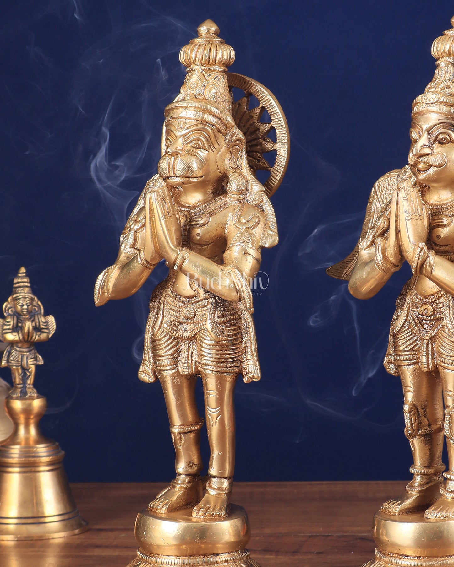 Brass Standing Hanuman and Garuda Idol Pair 12"