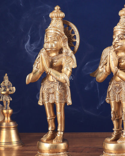 Brass Standing Hanuman and Garuda Idol Pair 12"