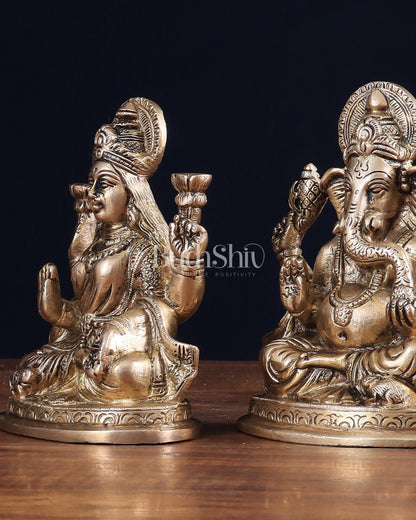 Pure Brass Ganesh, lakshmi and Saraswati idols set 6"