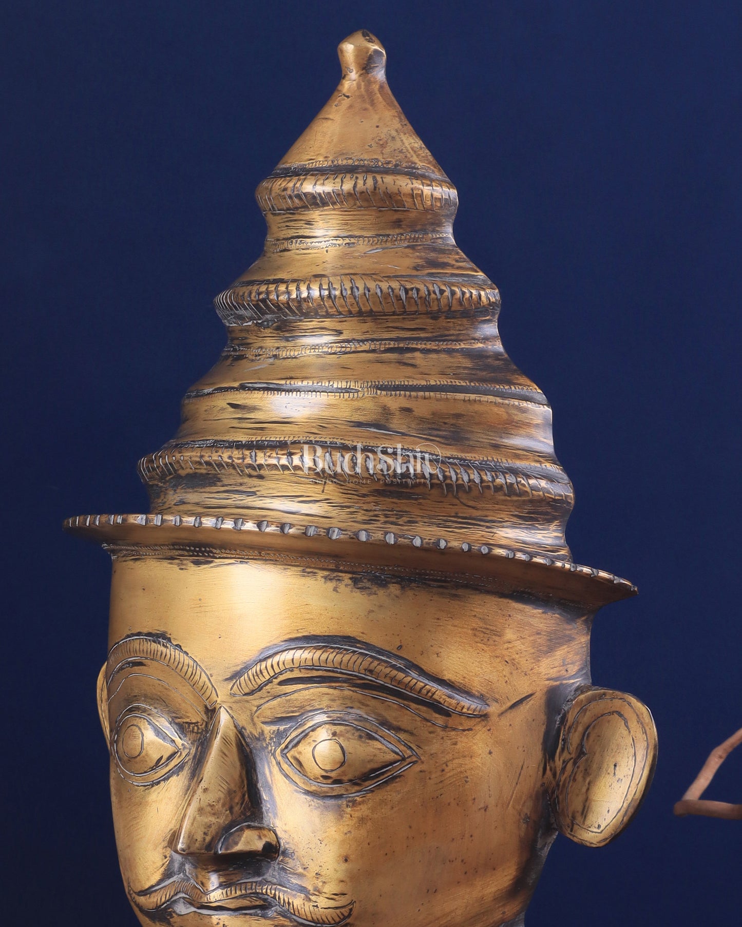 Lord Shiva Face Mukhalingam Brass Vintage Tone Sculpture – A Rare Spiritual Masterpiece 18"