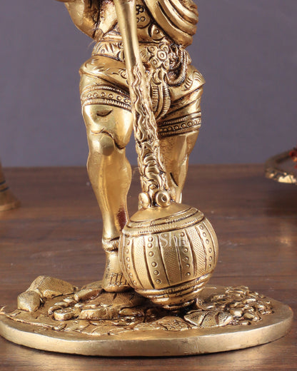 Powerful Standing Hanuman Brass Idol - 7.5" Height, Superfine Craftsmanship