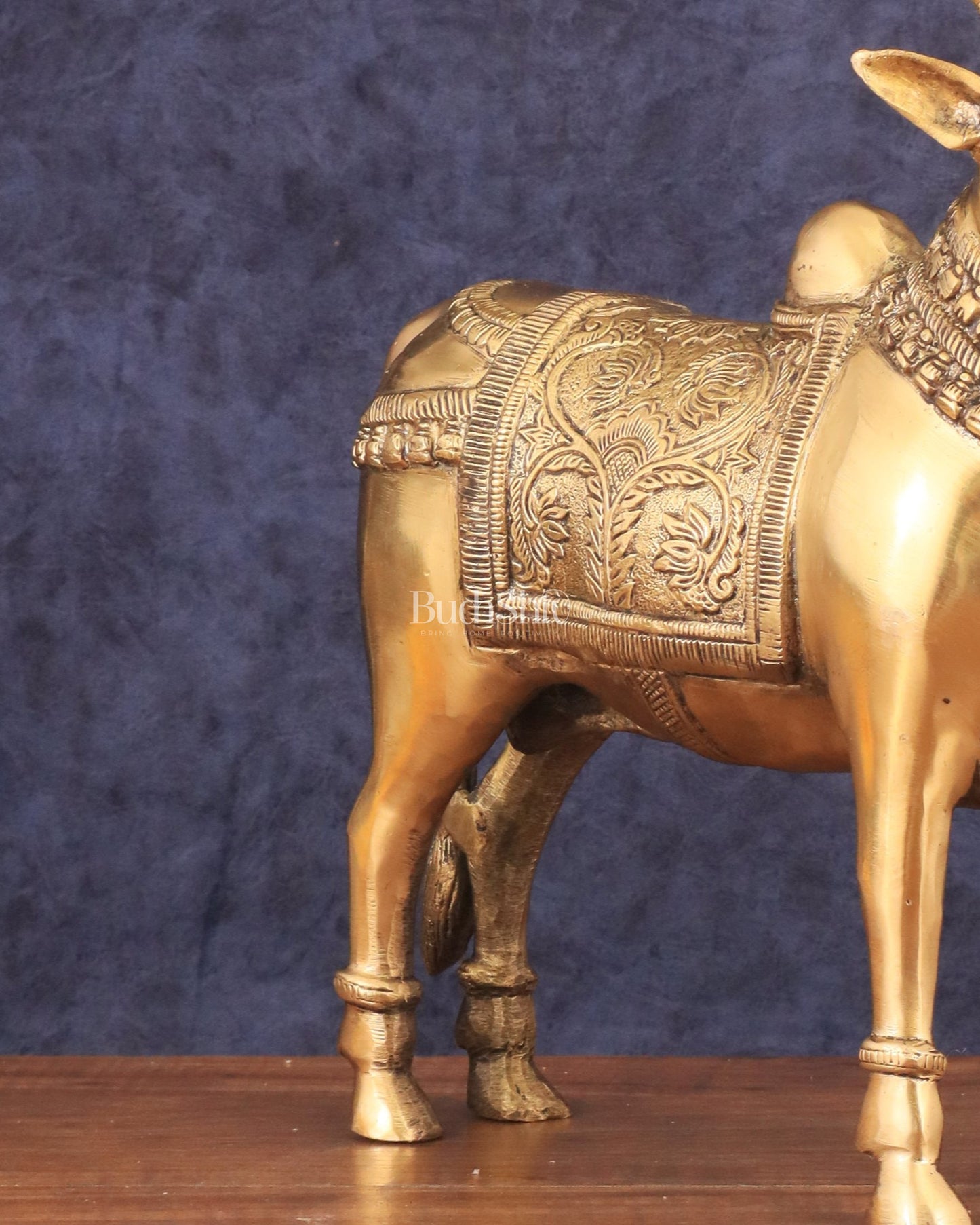 Brass Standing Nandi Statue in Golden Tone - 16"