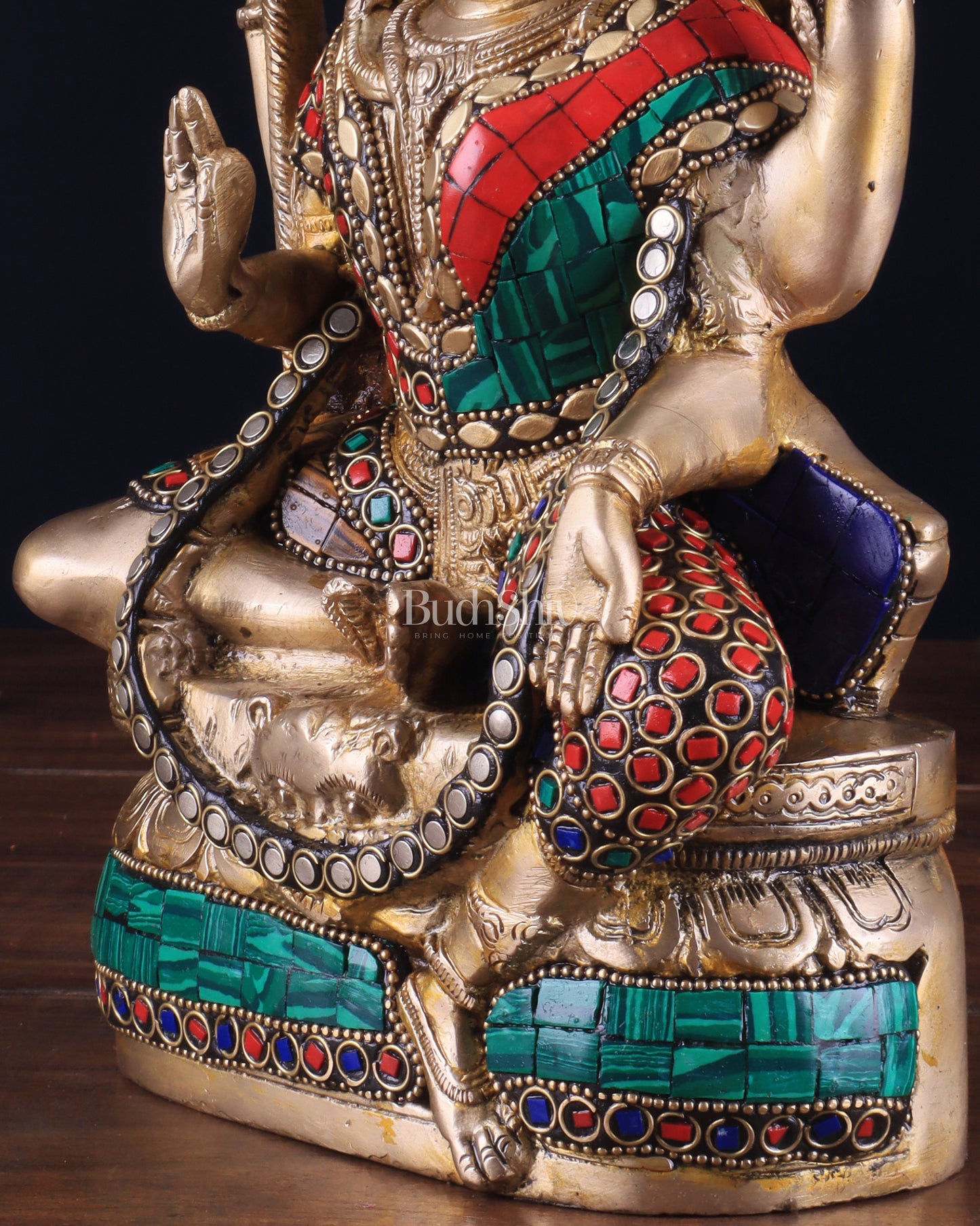 Brass sitting Ardhanarishwara Statue - shiv parvati  - 9.5 inch with stonework