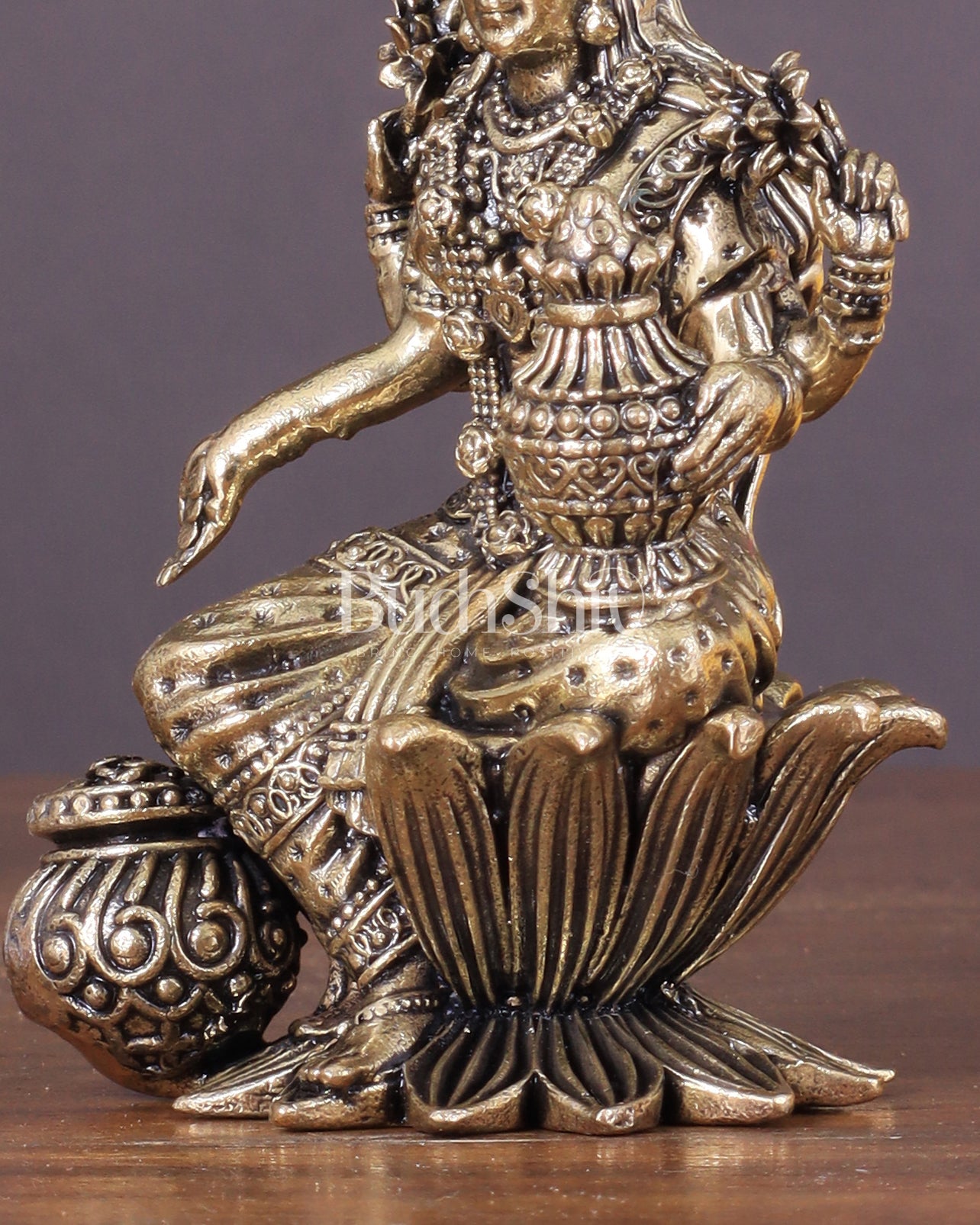 Brass Lakshmi Idol Seated on Lotus 4 inch