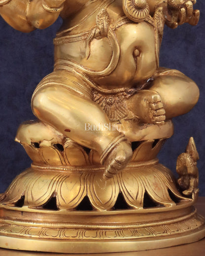 Pure Brass Chola Style Ganesha Statue in golden Tone - 13"